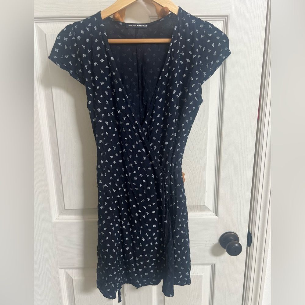 Brandy Melville Dark Blue Floral Midi Wrap Dress, One Size